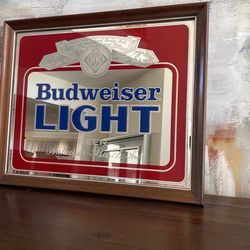 Vintage Budweiser Light Beer Mirror Anheuser Busch Framed Bar Sign