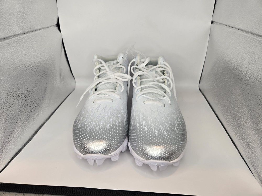 UNDER ARMOUR (contact info removed)-100 Mens Sz USA-11.5 Cleats Silver/White.