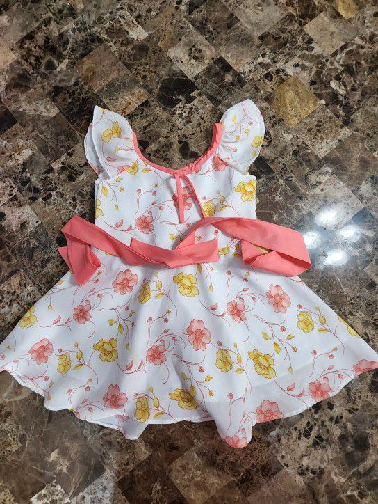 White Toddler Girl Dress W/ Flowers Sz 3T