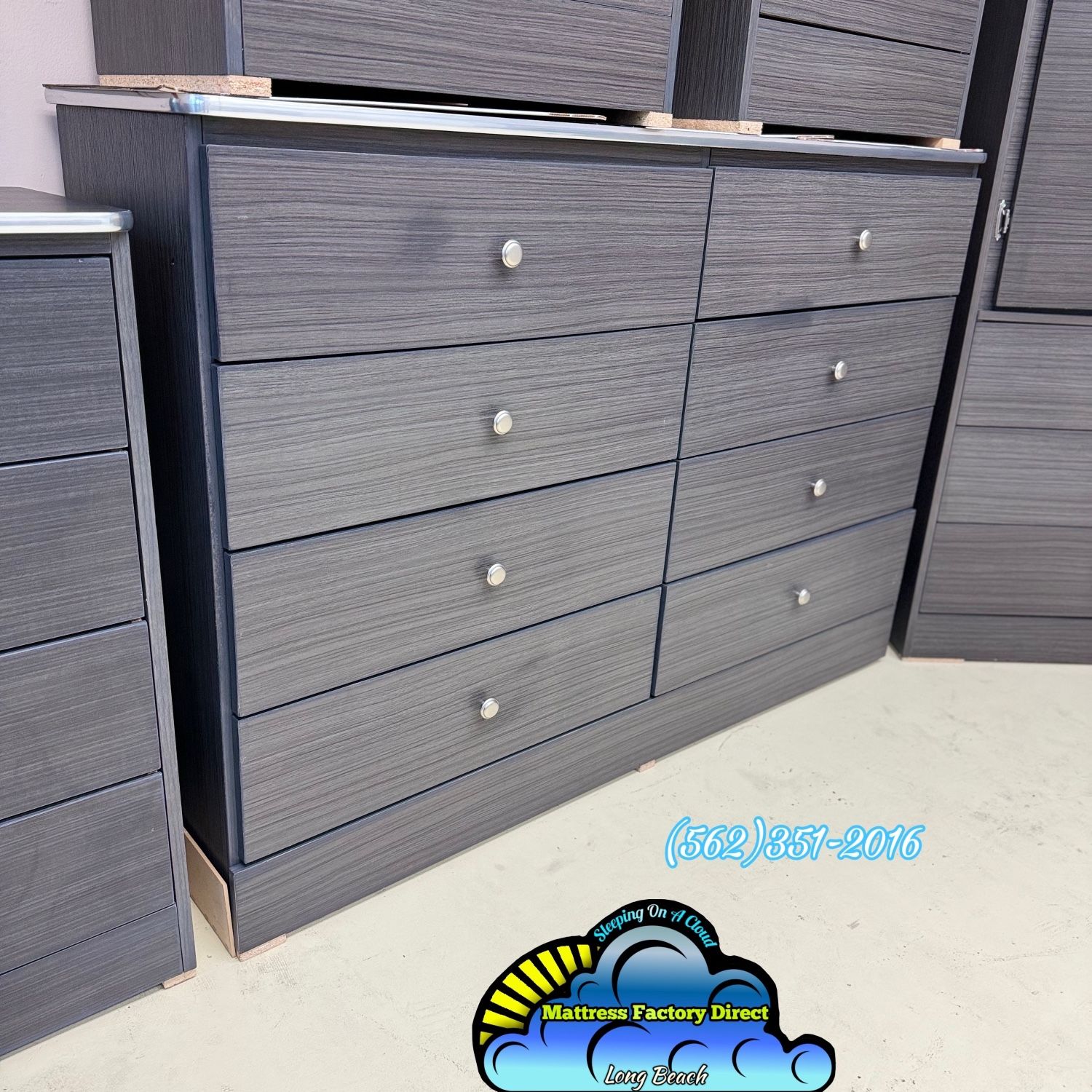 Eight Drawer Grey With Wide Dresser