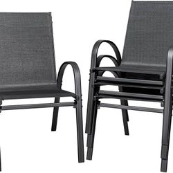 Patio Chairs Teslin Stackable Outdoor Chairs Dining Chairs Set of 4 for Lawn Balcony Porch Outside (Black)