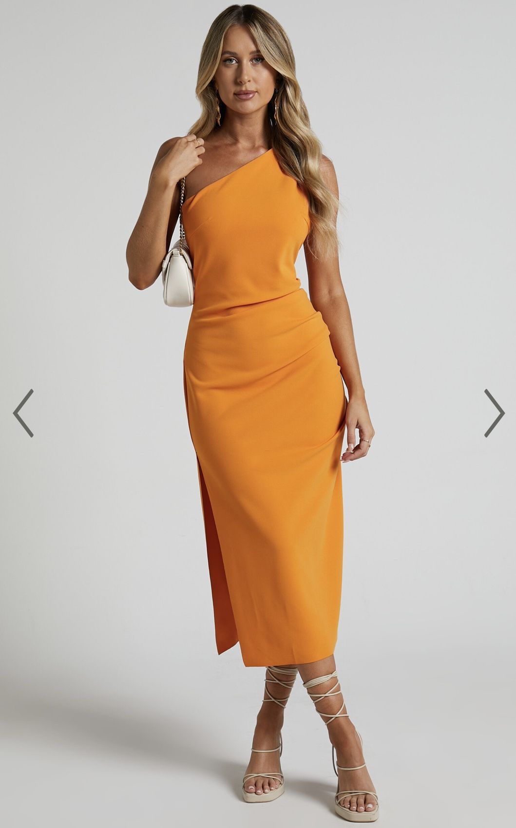 Brand New With Tags Orange Midi One Shoulder Wedding Guest Dress - Size 10