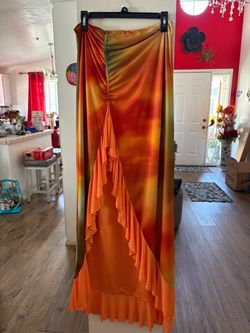 Orange Maxi Skirt with Ruffles