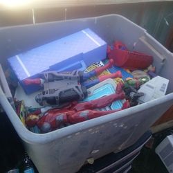 Plastic Bin Full Different Toys