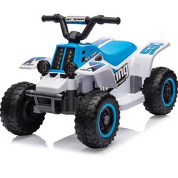 6V Kids Ride On Electric ATV, Ride Car with LED Headlights, Ride-On Toy for age 3+ Boys & Girls with Music, Forward & Reverse (Blue/White) 