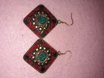 Red Coral and Turquoise earrings
