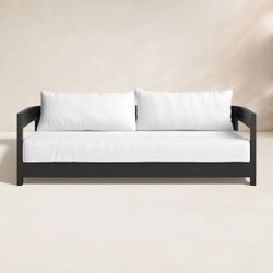 80" Black Powder Coated Aluminum Framed Outdoor Sofa  ("Santino Sofa by Abbyson Home")  w/ White Sunbrella Wrapped Cushions 