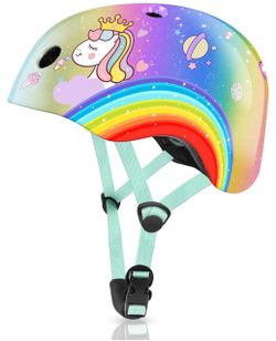 Vvinca Kids Bike Helmet - Princess-XS Rainbow with a unicorn graphic
