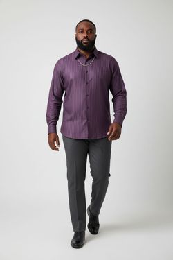 3XL - Il Canto Purple Eggplant Striped French Cuff Men's Button Up 3XL Dress Shirt