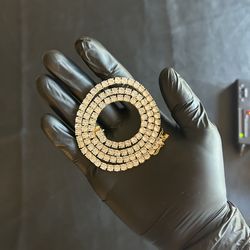 Moissanite Iced Out Tennis Chain Gold  5mm 22 Inches Brand New VVS1 Passes Test