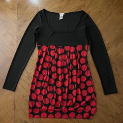 Adorable Like New Black And Red Polka Dot Empire Dress By Lipstick