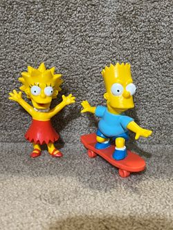 Vintage The Simpsons Bart Simpson Skateboard & Lisa Figure Toy 1990