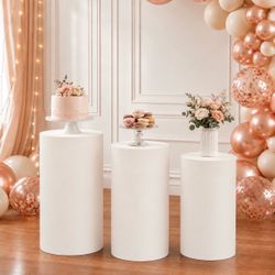 3PCs White Cylinder Pedestal Display Stands