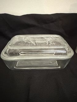 Vintage MCM Luminarc France Clear Glass Cow Covered Butter Dish