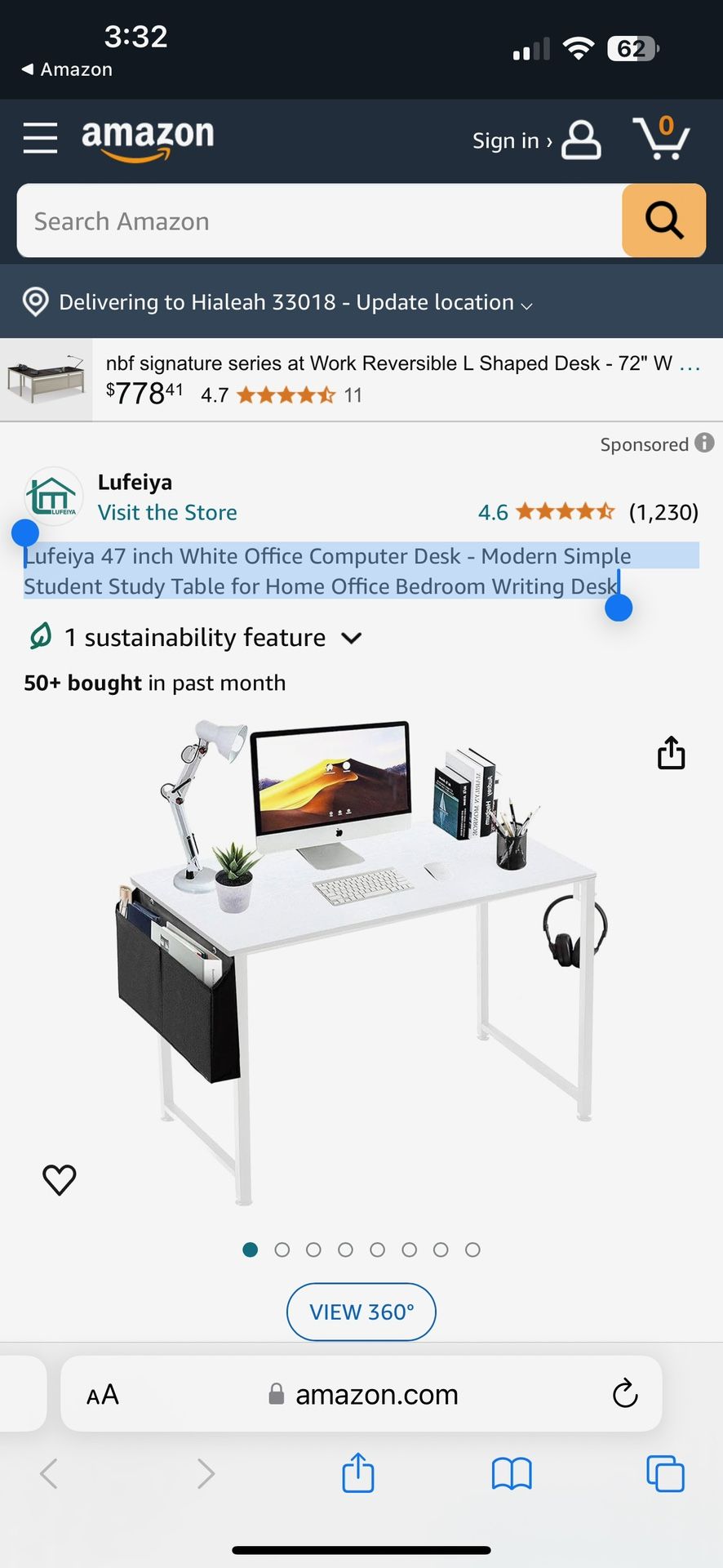 NEW 47 inch White Office Computer Desk - Modern Simple Student Study Table for Home Office Bedroom Writing Desk