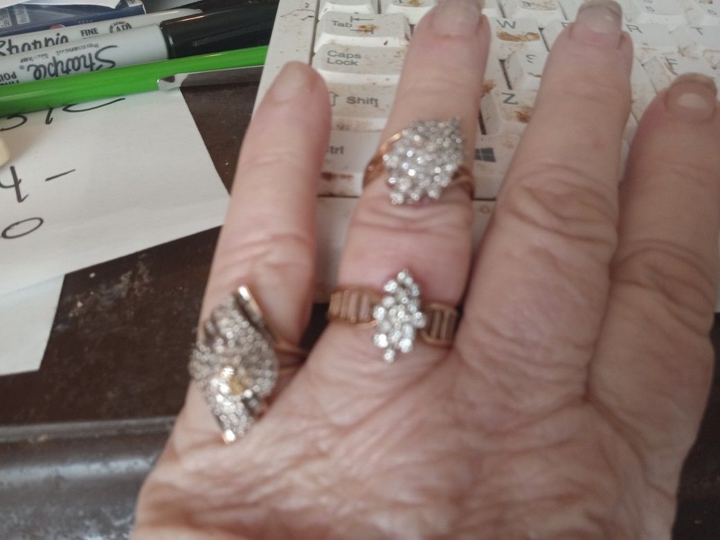 14kt Yellow Gold Diamond Cluster Rings 