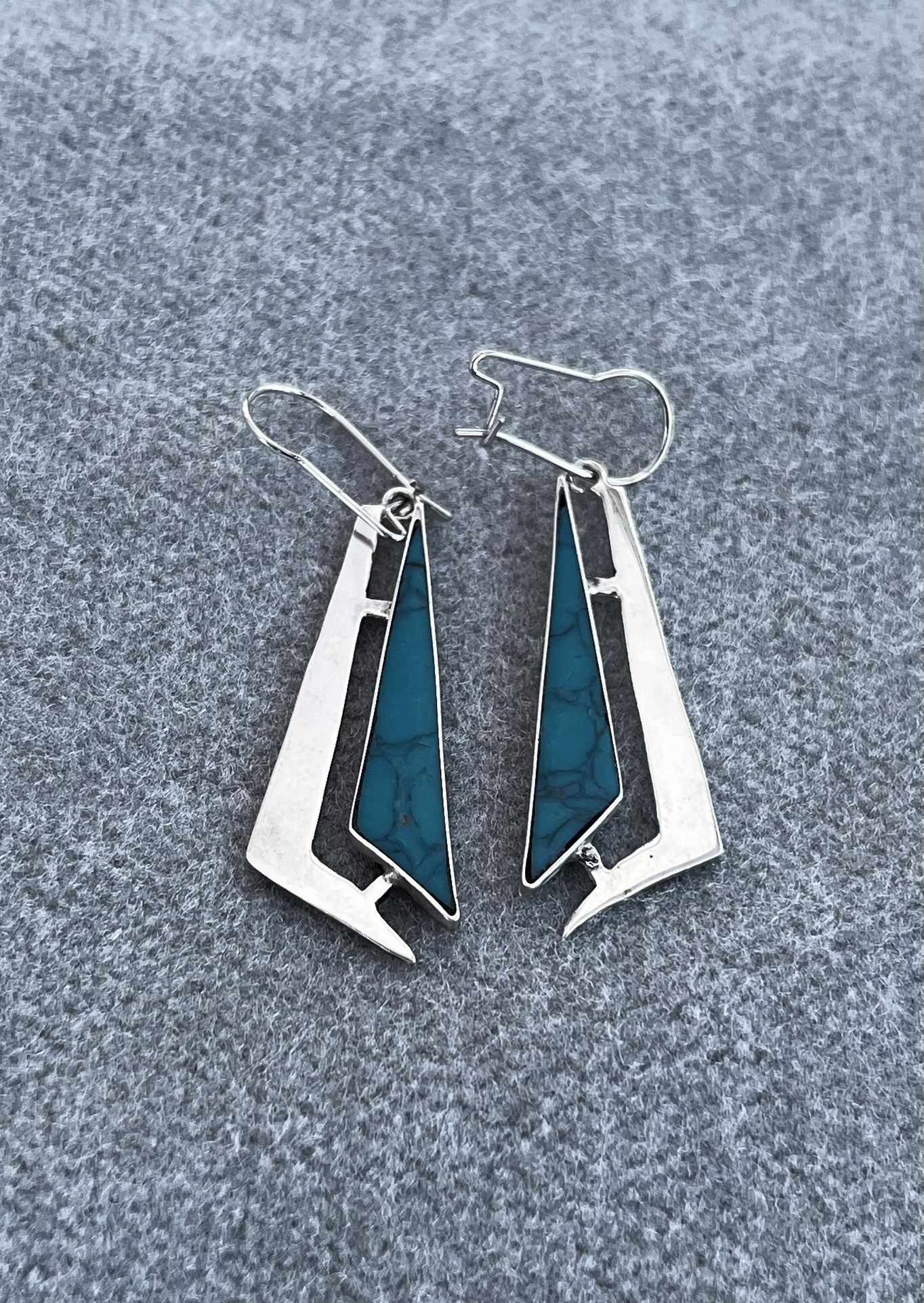 Vintage Sterling Silver 925 Turquoise Mexico Dangle Earrings 