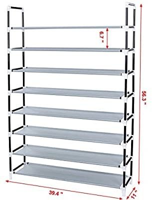 SONGMICS 8 Tiers Shoe Rack Shoe Storage Tower Organizer Space Saving Grey