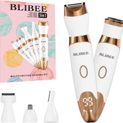 Bikini Trimmer for Women, LED Display Electric Razors for Women, 5-in-1 Electric Shaver, Rechargeable Painless Pubic Hair Trimmer for Legs, Underarms,