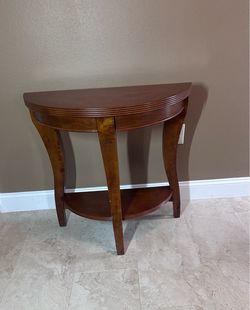 Wood Demilune Console Table with Bottom Shelf