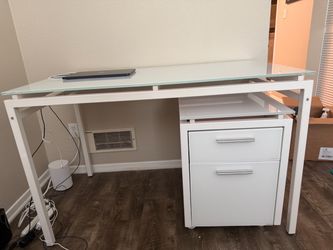 Scan Furniture glass top desk and file cabinet