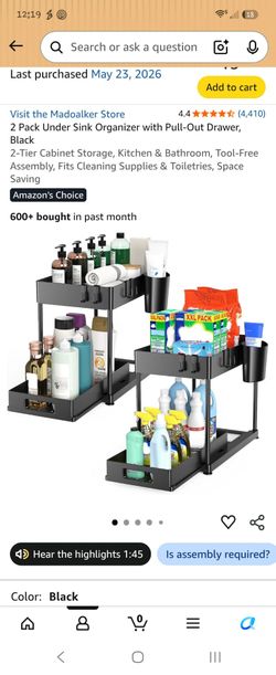 2 Pack Under Sink Organizer with Pull-Out Drawer, Black