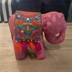 Boho Bohemian Decor Made In India PINK Plush Elephant 6”x8” NEW