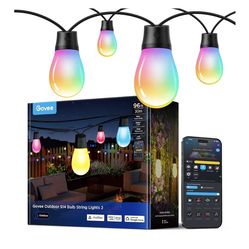 Govee S14 Bulb Outdoor String Lights 2, 96ft Smart RGBIC Warm White Patio Lights with 15 LED Bulbs, 111 Scene Modes for Outdoor Decor, Upgraded IP66 C
