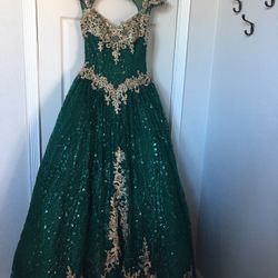 Quinceañera Dress Emerald Green and Gold