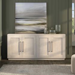 New Henn&Hart 68" Sideboard Buffet Cabinet, Modern Credenza with 4 Panel Doors, Alder White