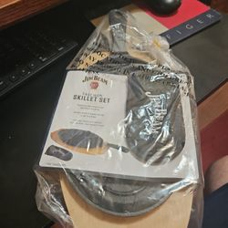 Jim Beam Cast Iron Skillet Set New Qty. 2