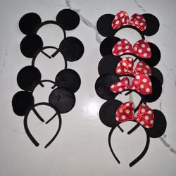 9 Pack Mouse Ears Solid Bow ears Headband Mouse Themed Birthday Party Supplies