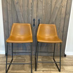 Brown Faux Leather Counter Height Chairs 2