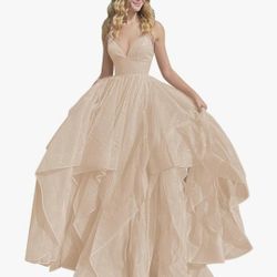 Miao Duo Women's Sparkly Tulle Prom Dress 2023 Long Ball Gown Spaghetti Straps Quinceanera Dress YZTS037