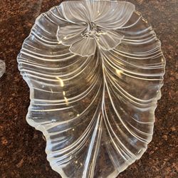 Mikasa hibiscus Floral Leaf frosted crystal platter