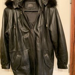 Carlo Amboldi Leather Coat with Fur Hood