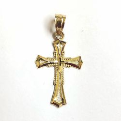 Cross religious pendant 14K REAL YELLOW GOLD.