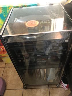 Antique record player with records