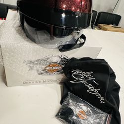 Harley Davidson Paramount Sun Shield Half Face M Helmet Red Glitter Flake READ