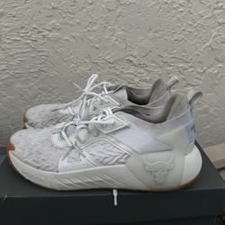 Size 13 - Under Armour Project Rock 6 White Grey Gum Bottom Training Shoes