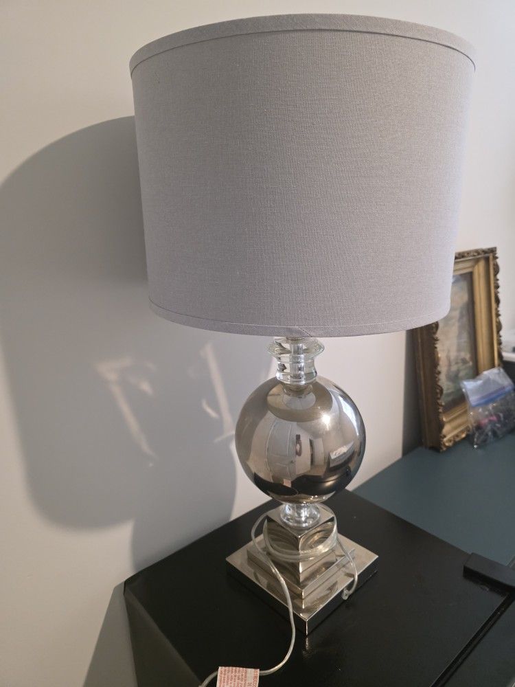 Large Modern Silver and GlassTable Lamp