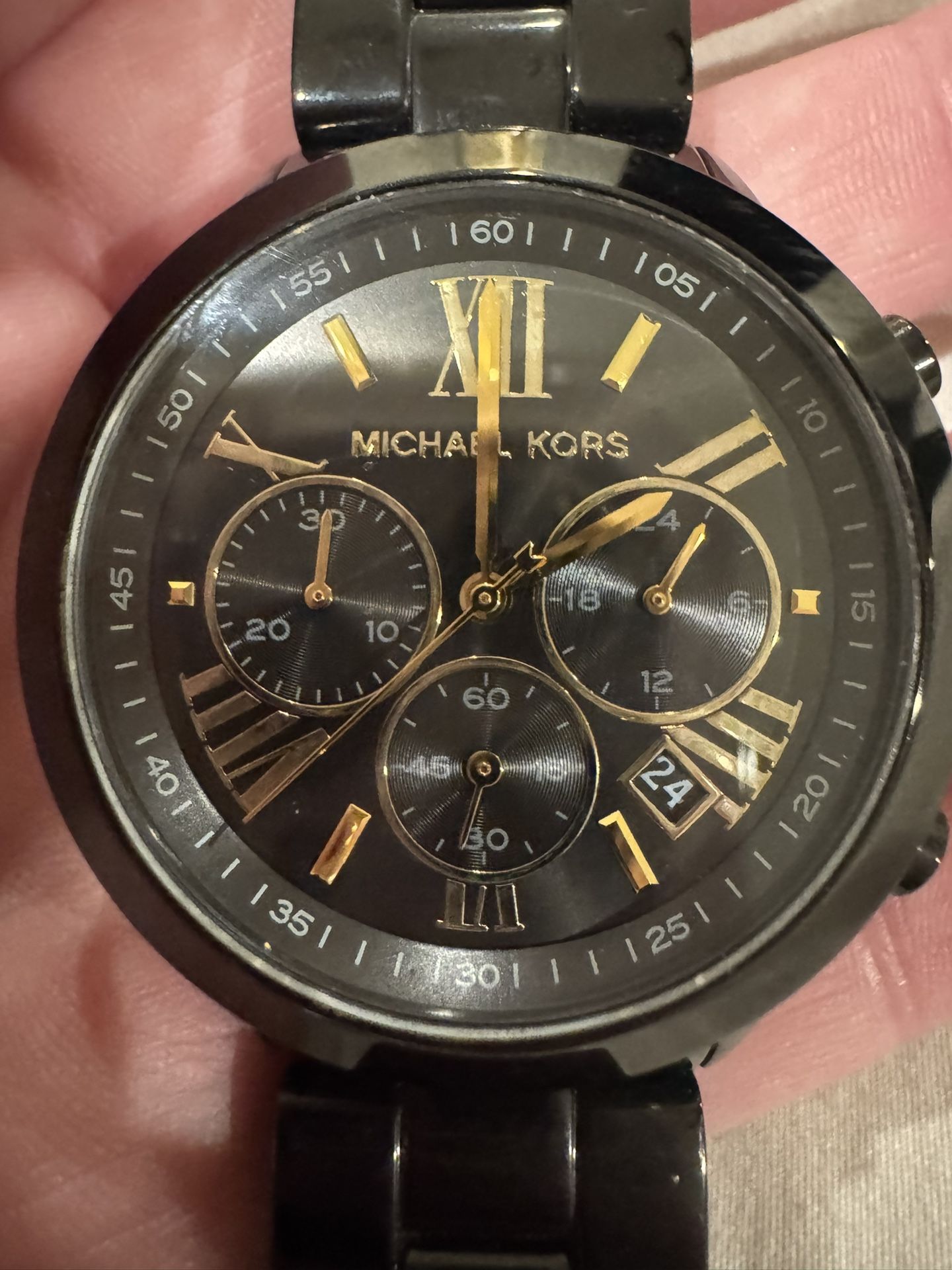 Michael Kors Watch - Brecken Chronograph Black And Gold Series MK6302! Unisex! New Condition!
