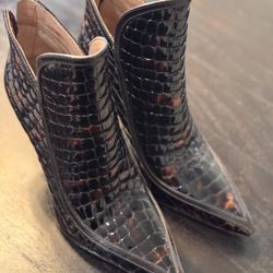 Louise et Cie Black and Brown Croc-Embossed Ankle Boots