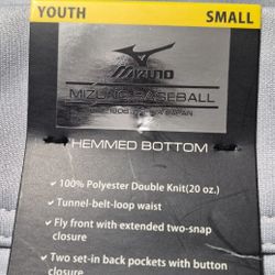 (BB - 46A) MIZUNO YOUTH LONG BASEBALL PANT GRAY SIZE SMALL 