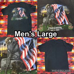 Freedom Isn’t Free American Flag Military Helmet Gravestone Black T-Shirt Large