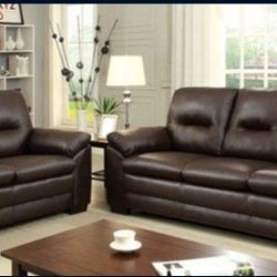 Brand New Brown Leather Sofa And Loveseat 