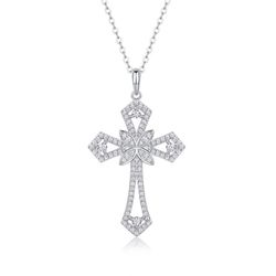 Fifty8 Moissanite Cross Pendant Necklace, 925 Sterling Silver, Aegis Shield