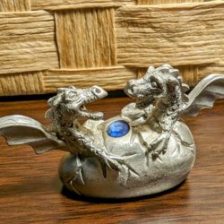Vintage Spoontiques Pewter Dragon Twins Hatching From Egg