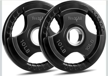 Pair of 10 lb. Rubber coated tie-grip 2” plates Tri-grip design