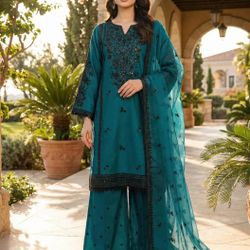 Indian Pakistani Tradition Designer Shalwar Kameez Embroidery Cotton Dress 